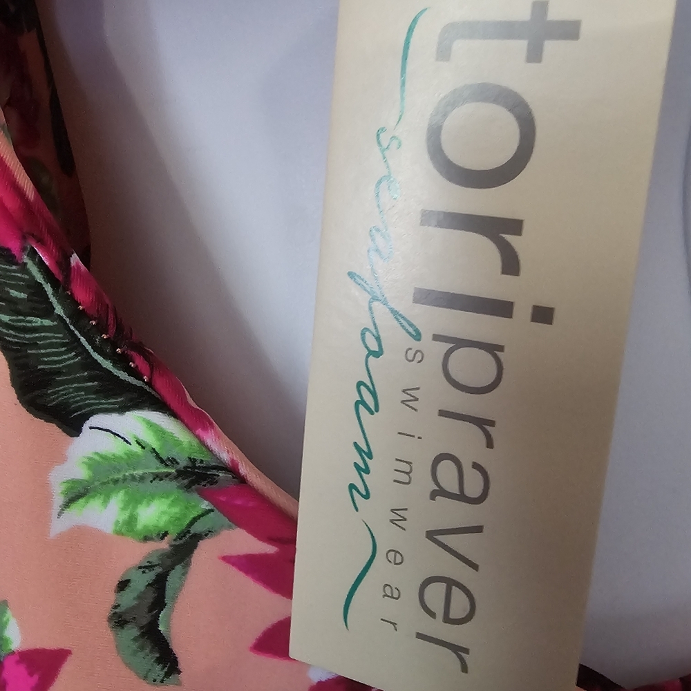 Tori Praver Racerback One Piece Swimsuit- Bright Floral Hawaiian Size L - Picture 8 of 10